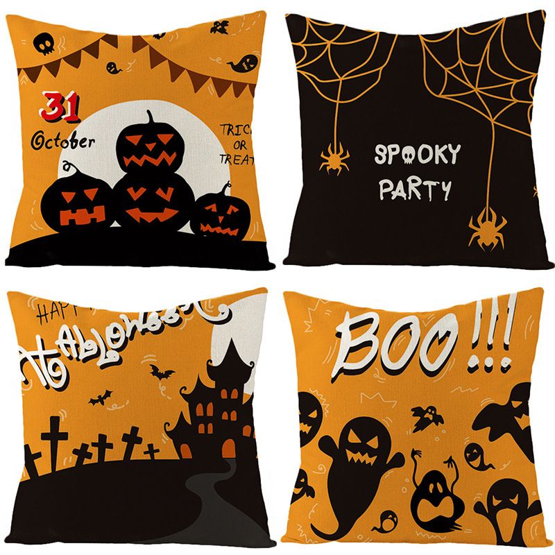 Halloween decoration home linen cushion cover funny pumpkin head sofa pillow cover combination_voghion.com
