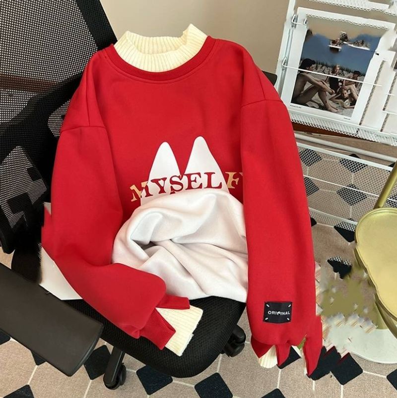 Huamian composite genuine super velvet fk two-piece hoodie, winter half high neck warm top, plus size women's 200_voghion.com