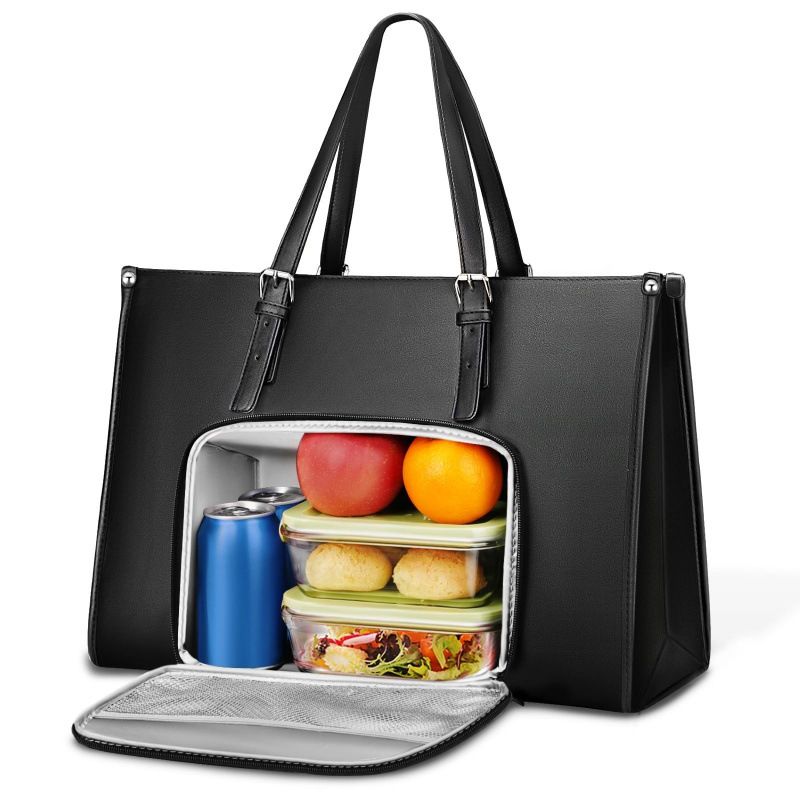 Laptop Briefcase With Insulated Lunch Compartment – PU Leather Business Bag For Men & Women, Water-Resistant Work Tote With USB Charging Port_voghion.com