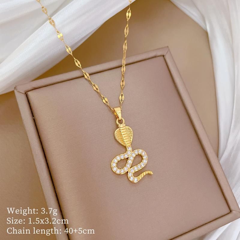 Collar de cadena con colgante de serpiente de circonita de acero inoxidable para mujer, joyería de fiesta, regalos_voghion.com