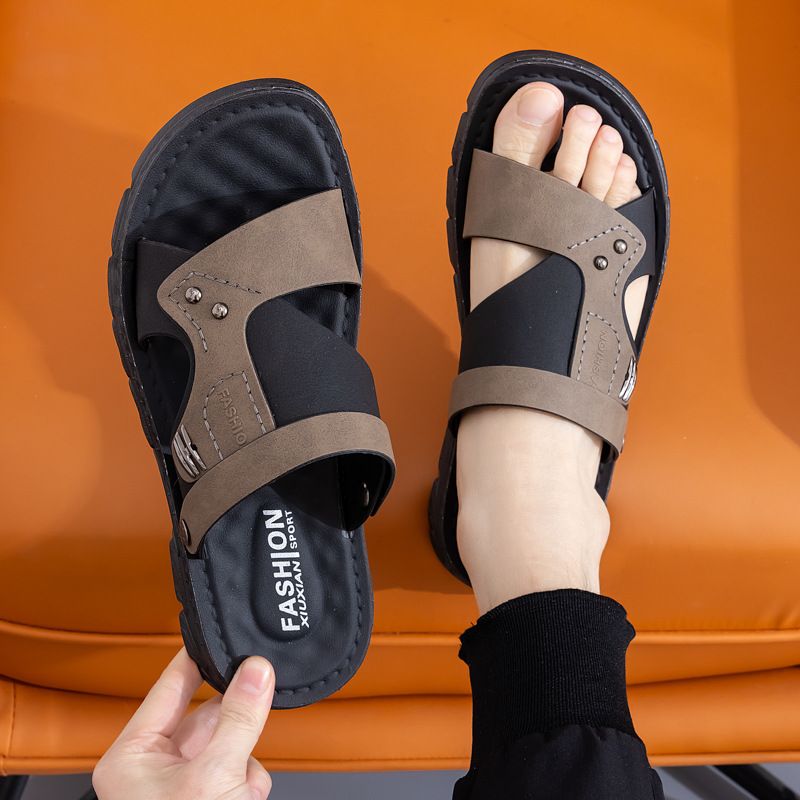 Men's Non-slip Wear-resistant 2025 Summer New Soft Bottom Middle-aged Beach Sandals Outdoor Driving Shoes Comfortable Fashionable_voghion.com