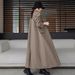 Plus Size Women's Long Trench Coat – British Style Oversized Blazer Jacket For Curvy Figures (Light Khaki/Black)_voghion.com