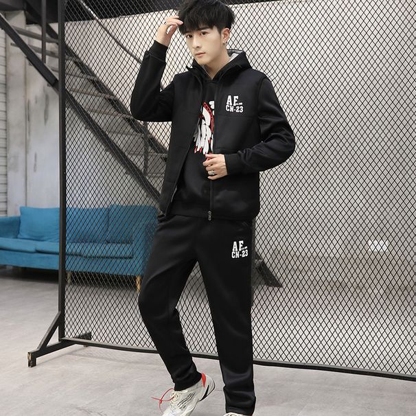 Felpa con cappuccio in pile, gilet, set da tre pezzi, spesso, casual, caldo, comodo e alla moda, per autunno e inverno_voghion.com