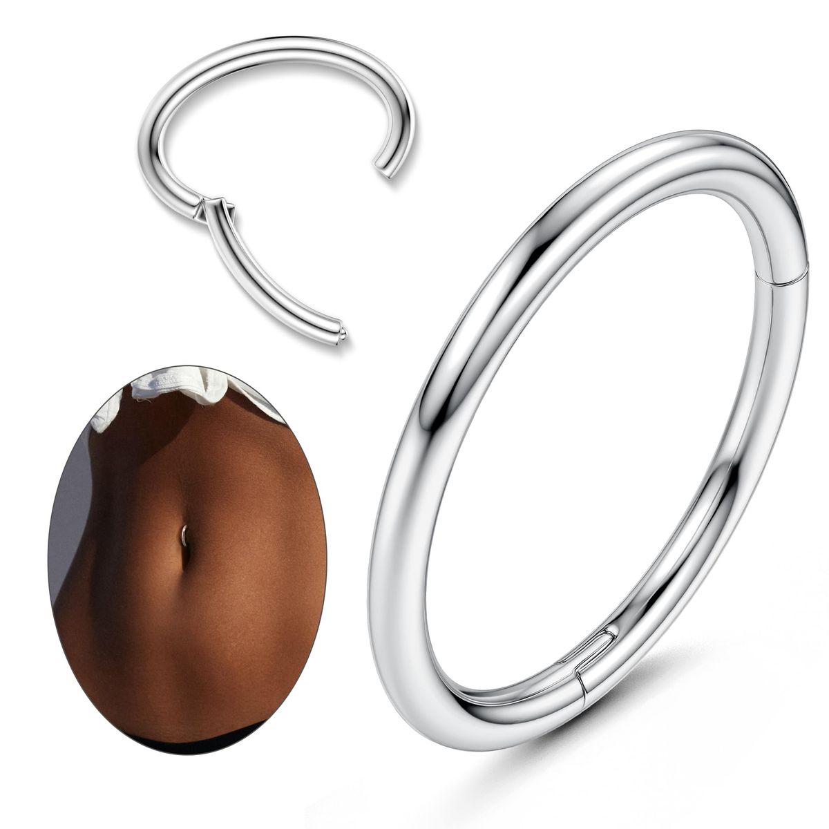 Piercing per ombelico in acciaio inossidabile 14G con clicker per donna, piercing per ombelico, setto nasale rotondo, 6-14 mm_voghion.com