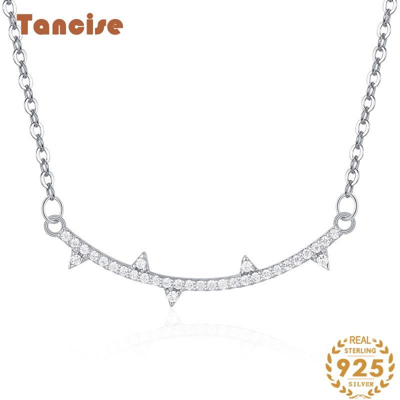 Tancise – collier de luxe léger en argent Sterling S925, ensemble de pendentifs classiques avec sourire, chaîne Simple, Micro incrusté, bijoux pour femmes_voghion.com