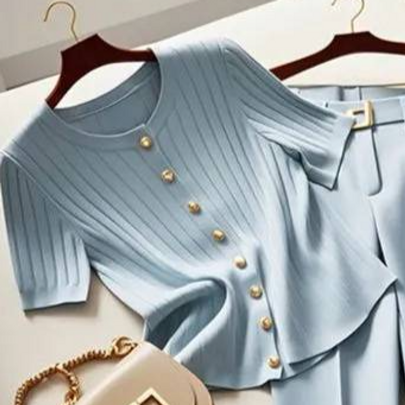 Dameklær Vakker High End Super flott temperament Blå todelt dress_voghion.com