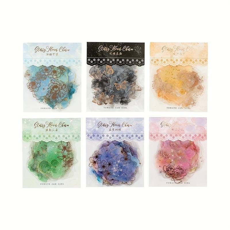 60pcs/6pack Watercolor Gradient Hot Stamping PET Stickers, DIY Decorative Paper, Used For Multi Scene Water Cup Stickers_voghion.com