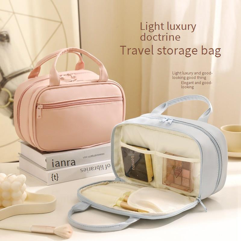 PU Makeup Bag - Large Capacity Waterproof Cosmetic Organizer (Dual-Zipper Travel Toiletry Case Elegant & Portable Black/Taupe/Beige)​_voghion.com