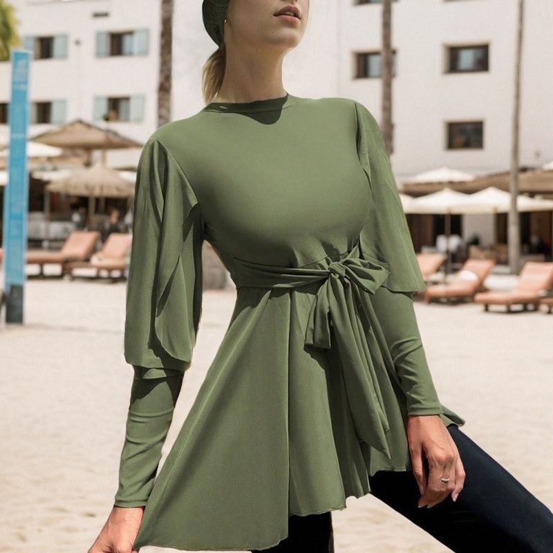 Muslim Women's New Conservative Long Sleeved Trousers And Hat Three Piece Set Slimming Hot Spring Vacation Diving_voghion.com