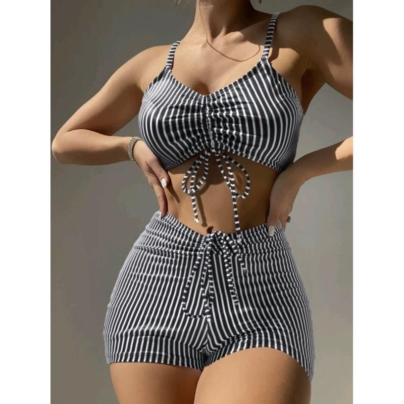 Maiô de duas peças para mulheres, cuecas boxer de cintura alta, biquíni sexy de celebridades da internet_voghion.com