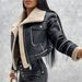 Women's PU Leather Bomber Jacket With Faux Shearling Collar Zip-Up Biker Style Coat Short Cropped Jacket For Fall/Winter Streetwear Outerwear _voghion.com