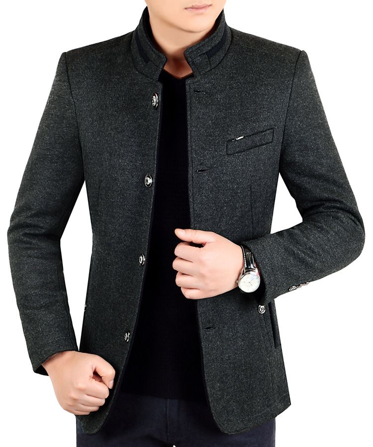 Men's Wool Blend Business Jacket – Wrinkle-Free Winter Overcoat With Multiple Pockets, Slim Fit & Warm Lining​_voghion.com
