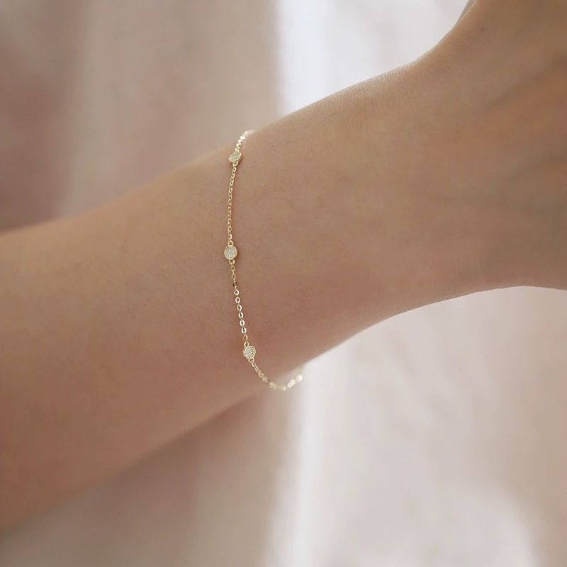 S Pure Silver Plated 14K Zircon Small Round Disc Inlaid Diamond For Women Versatile Light Luxury Niche Thin Bracelet_voghion.com