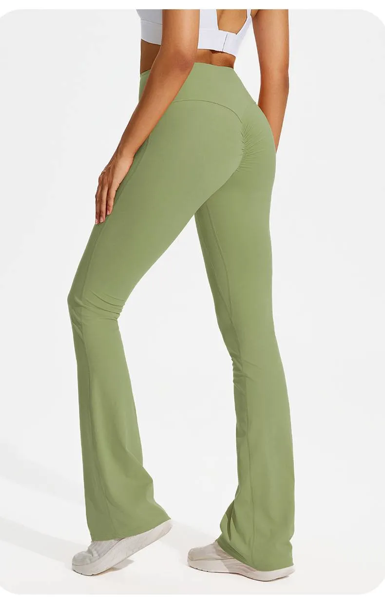 NOKO Sports 7A Antibacterial Wide-leg Tights Nude Hip-lifting Yoga Flared Pants Women's Dance High-waisted Flared Casual Sports Pants_voghion.com