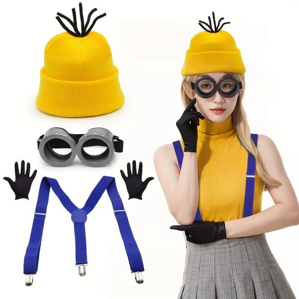 4 Parça Sarı İlham Şapka Kadın Giyim Seti Sevimli Komik Sokak Giyim Seti Toplantılar, Üniversite Gösterileri, Sokak Gösterileri İçin Uygundur_voghion.com