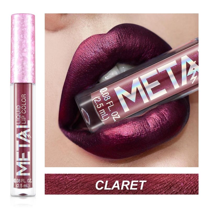 Rossetto impermeabile con glitter in metallo Lucidalabbra Trucco per labbra Tazza antiaderente a lunga durata Smalto per labbra perlescente Wo_voghion.com