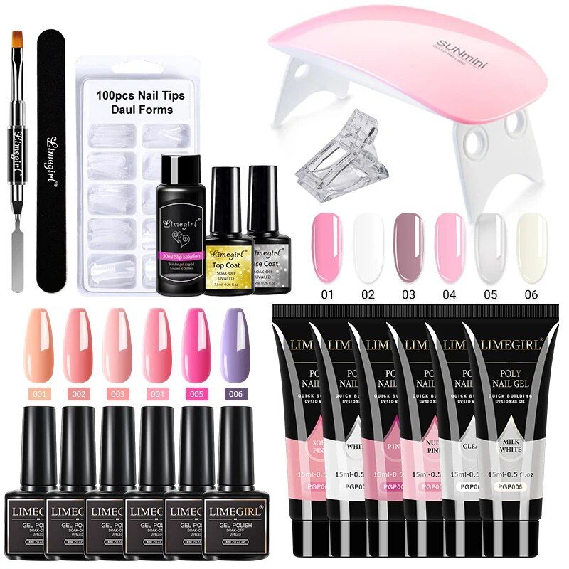 Nail Set Acrylic Nail Kit for Nail Extension Gel Nail Polish Set Quick Building Poly UV Gel Set With LED Nail Lamp Nail Tool Set_voghion.com
