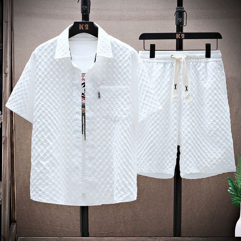 Purchase by Size Chart Men's summer short sleeved T-shirt shorts sports loose casual suit handsome outfit_voghion.com