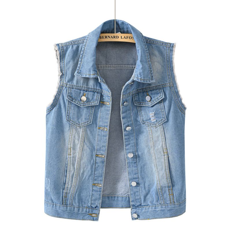 Dameskleding Multi-Color Denim Vest Dames Kort Slim Fit Slim Slim Mouwloos Jasje Gescheurde Cardigan Top_voghion.com