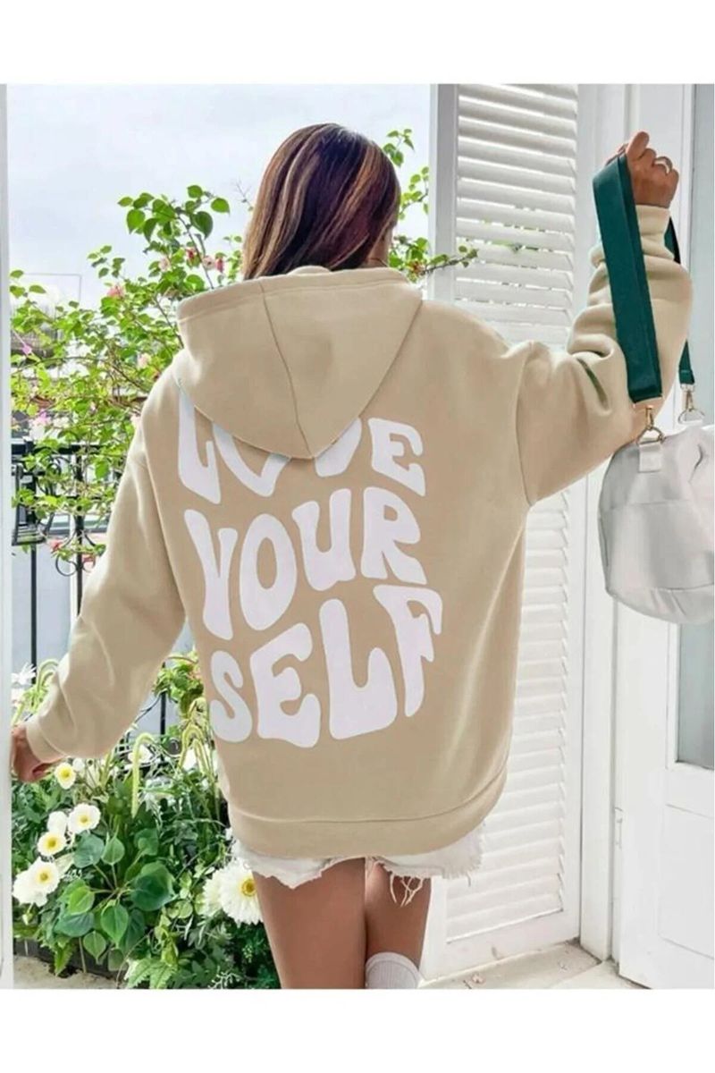 Moletom feminino com capuz e estampa de letras nas costas, blusa com capuz Harajuku_voghion.com