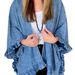 Women's Clothing Denim Cape Jacket With Flounce Hem – Stylish Batwing Sleeve Open Front Cardigan For Fall_voghion.com