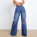 new jeans high waist ripped holes loose slimming wide leg pants_voghion.com