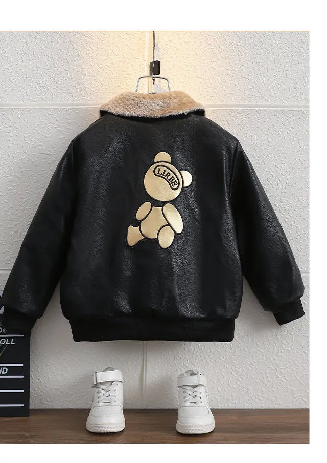 Kids Clothing Children's Plush Leather Jacket Seasons Tops Spring Autumn Winter Boys Fashion Casual Jacket_voghion.com