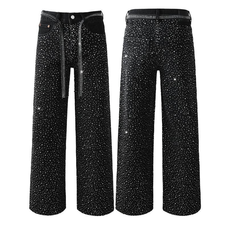 Diamond Herrenmode Pu Jeans Herren Diamond Wide Leg Pants_voghion.com