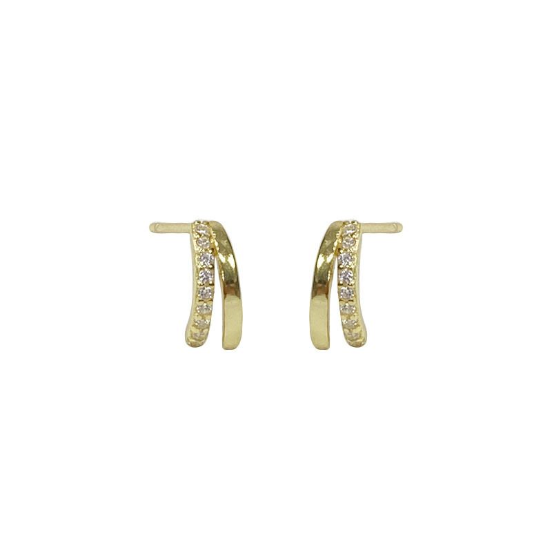 Tiqi Niche Design Simple Curved Double-layer For Women S Pure Silver Cool Style Micro Inlaid Zircon Versatile Earrings_voghion.com