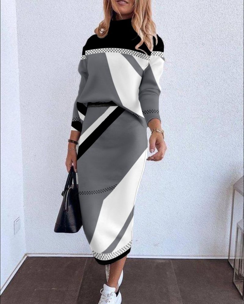 Women's Clothing plus size women's clothing 2024 autumn and winter new long sleeved two piece printed suit for women_voghion.com