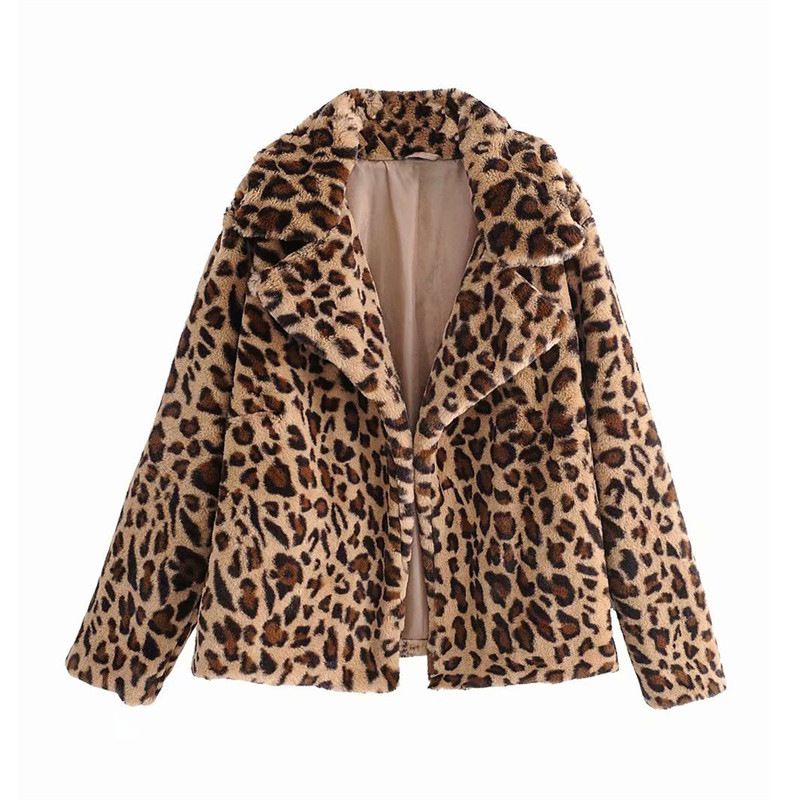 Cappotto da donna in finta pelliccia con stampa leopardata, maniche lunghe sexy spesse e larghe per le donne_voghion.com