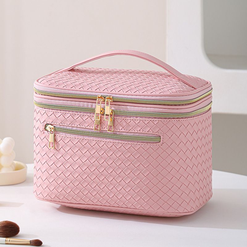 Sacs pour femmes Nouveau sac à cosmétiques à double couche, sac de rangement pour femmes de grande capacité et de grande valeur, sac de rangement de produits de toilette imperméable à motif tissé_voghion.com