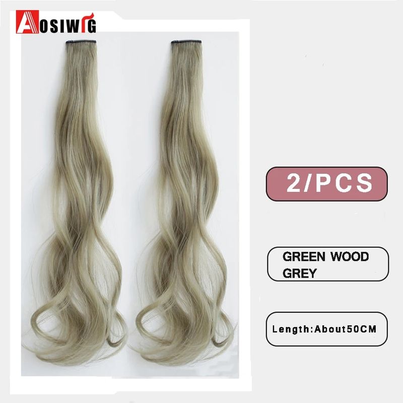 AOSIWIG Synthetic 2PCS Wavy Rainbow Color Hairpiece Clip In One Piece Extensions Pink Red Blue Long Curly False Hair_voghion.com