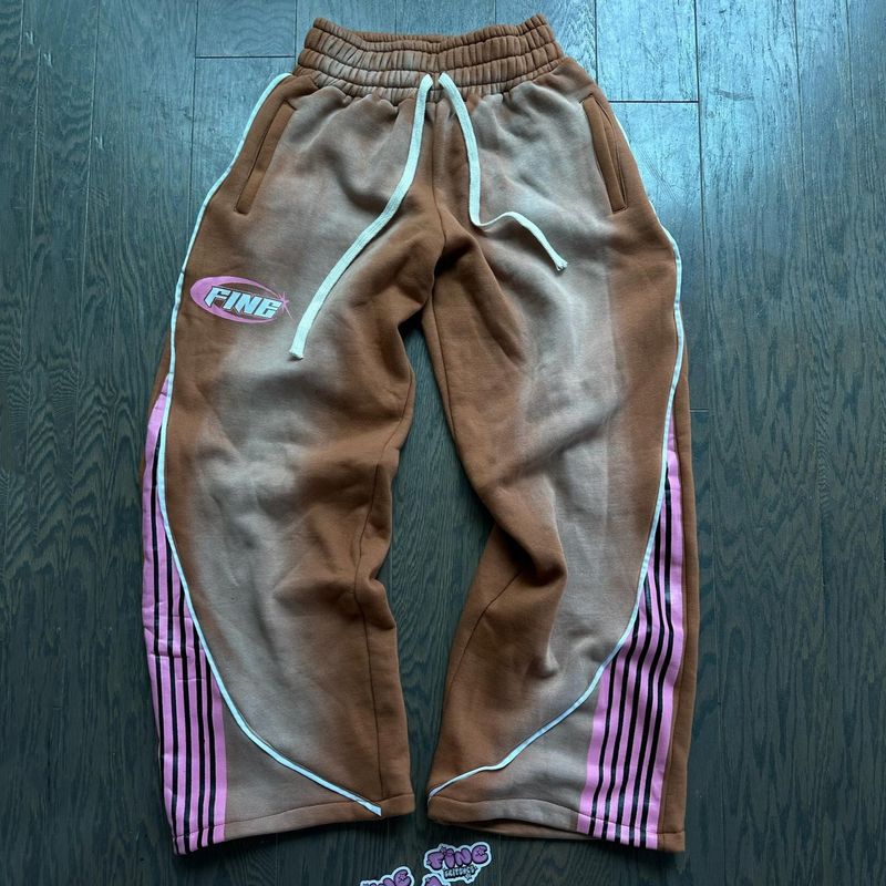 Pantalon de survêtement pour homme, style rétro hip-hop, coupe droite, à rayures contrastées et cordon de serrage_voghion.com