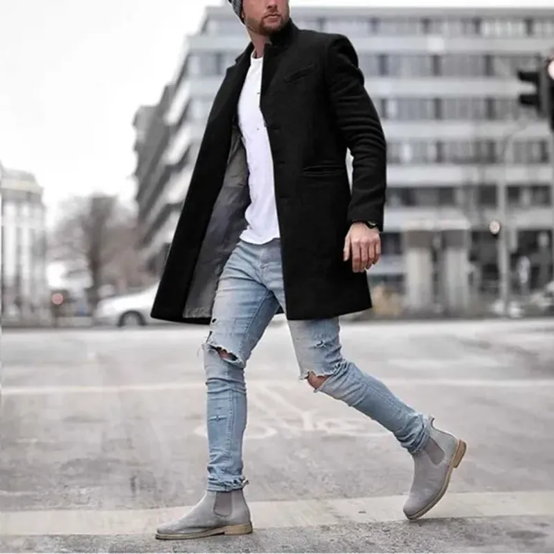 Kunstpelz ZOGAA Herrenmode Herbstmantel Wollmantel Jacke Herren Einfarbig Mittellang Dicke Warme Oberbekleidung Slim Fit_voghion.com