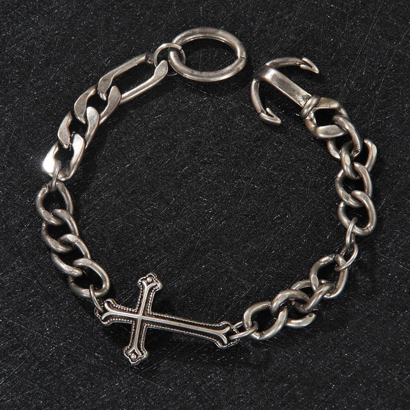 Hip-Hop Element Cross Cuban Vintage Style Metal Bracelet For Men_voghion.com