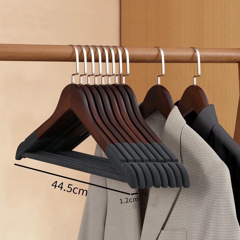 High Grade Solid Wood Wide Shoulder Flocking Hanger Household Coat Suit Seamless Hanger Solid Wood Hanger Clothes Hanger_voghion.com