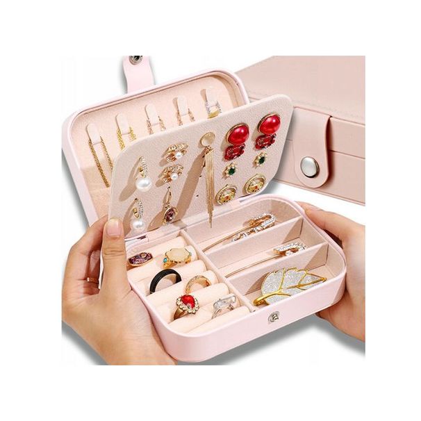 ACZT Sevimli Taşınabilir PU Mücevher Kutusu Düzenleyici Seyahat Mücevherlerini Sergileme_voghion.com