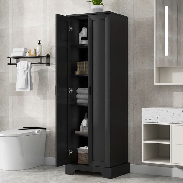 Storage Cabinet With Two Doors For Bathroom, Office, Adjustable Shelf, MDF Board_voghion.com