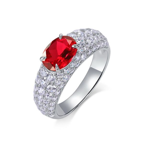 Anello di smeraldo coltivato alla moda da donna in argento S925 con gemme colorate coltivate e diamanti pieni, leggero e di lusso_voghion.com