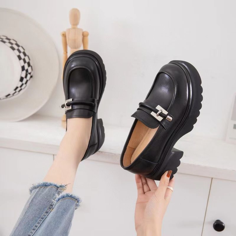 Britischer Stil, kleines Leder für Damen, 2024, neue oberste Schicht, Rindsleder-Absatz-Loafer, vielseitige Freizeitschuhe mit dicker Sohle_voghion.com