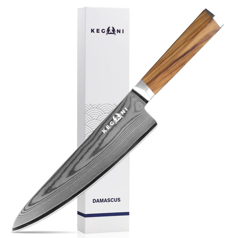Kegani 8 Inch Kiritsuke Knife, Japanese Chef Knife 67 Layers VG-10 Damascus Kiritsuke, Italian Olive Wood FullTang Handle Natural Texture Japanese K_voghion.com