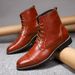 Unbeatable Quality Men's Shoes, Block High Top Lace Up Martin Boots, Carved Lacquer Surface, Pointed Toe, Oversized Autumn And Winter_voghion.com