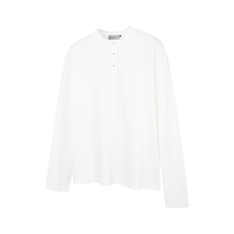 MADEEXTREME Henley Colletto T-shirt a maniche lunghe per uomo e donna in primavera, ampia e versatile, base tinta unita di base_voghion.com