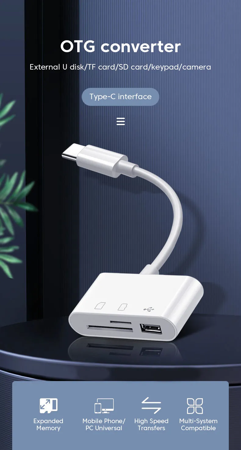 Adaptér Type-C Micro TF CF Čítačka pamäťových kariet SD Zapisovačka Compact Flash USB-C adaptér pre knihy Samsung Huawei Xi_voghion.com