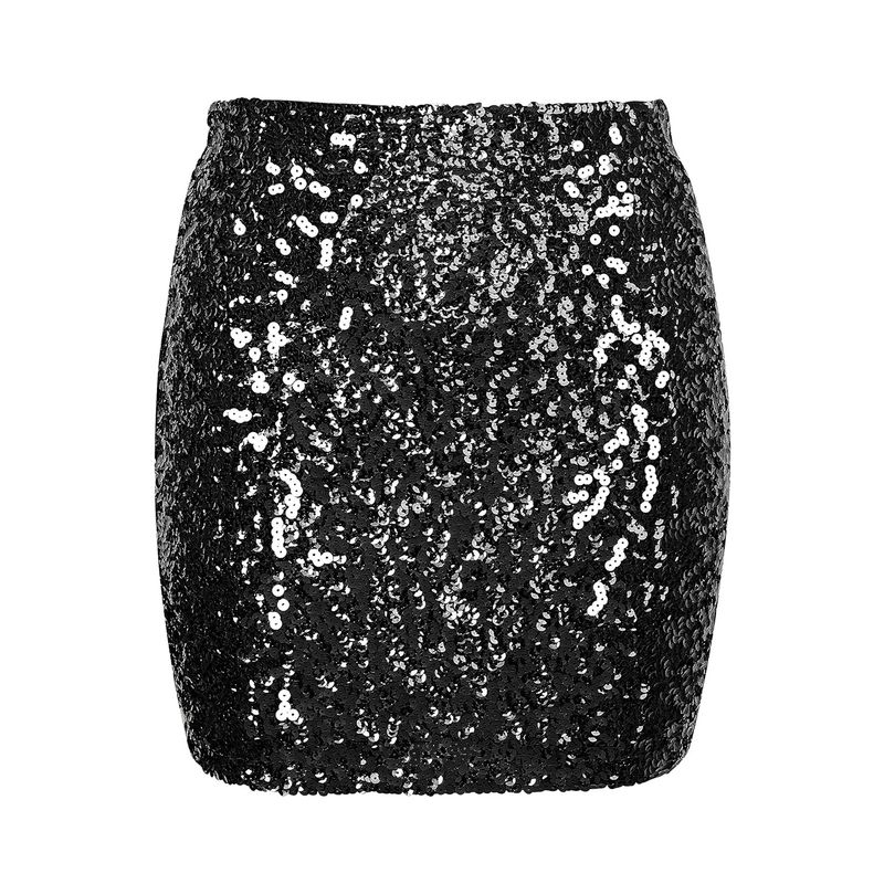 Jupe courte mi-longue à paillettes pour femme, vêtement de rue, sexy, tendance, couleur assortie, taille haute, slim_voghion.com