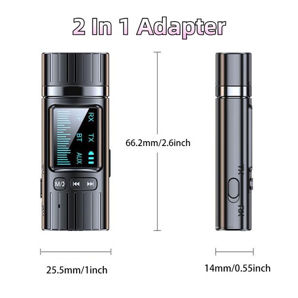 Adattatore 2 in 1 Trasmettitore audio 5.4 LED 3.5mm Aux USB Bluetooth per TV Auto Ricevitore wireless Plug and Play_voghion.com