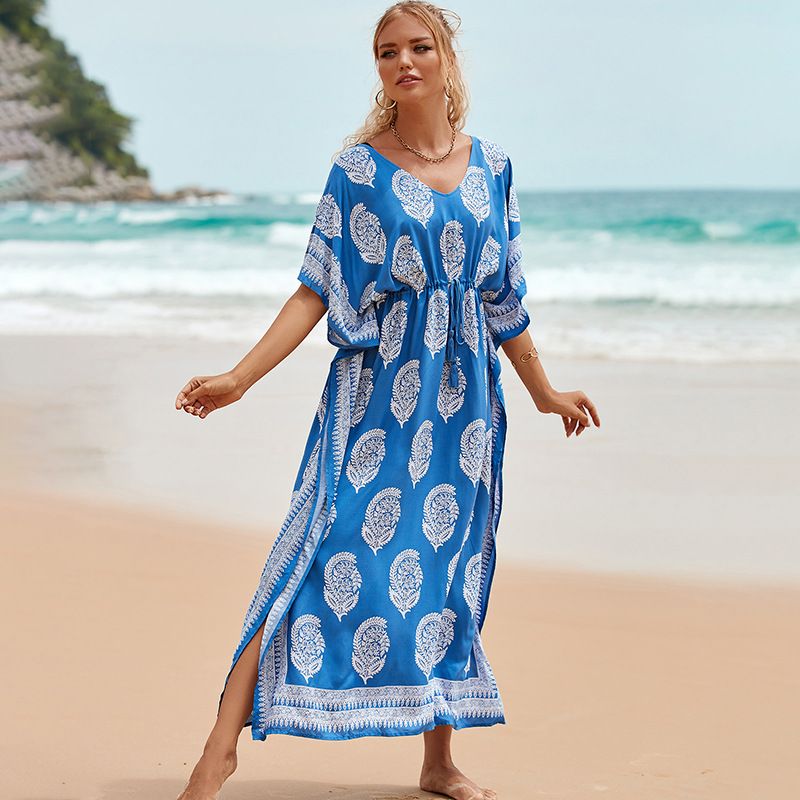 Women's Lightweight Rayon Beach Cover Up Long Dress Sun Protection Swimwear Cover Up Loose Boho Style Summer Vacation Tunic_voghion.com