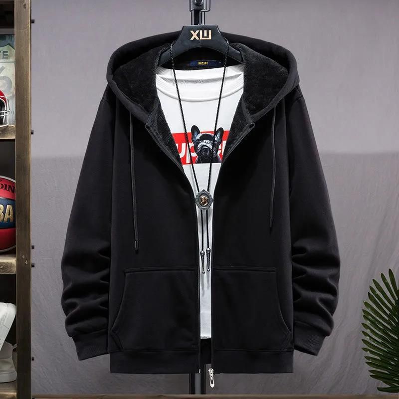 Herrenbekleidung in Übergröße, Kapuzenpullover mit Fleecefutter, durchgehender Reißverschluss, Hoodie für große und große Größen, übergroße Freizeitsportbekleidung für Winter und Herbst_voghion.com