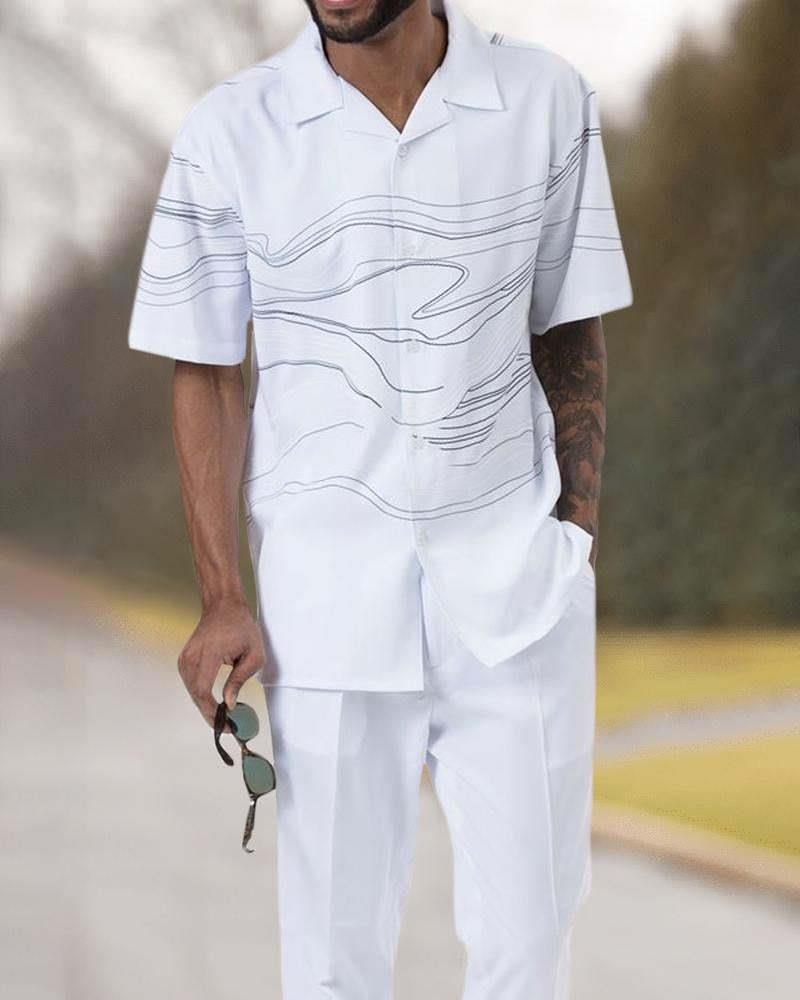 Men's Casual Beach Style Shirt Suit Trendy Brand 3D Printing Loose Short-Sleeved Trousers Two-Piece Suit_voghion.com